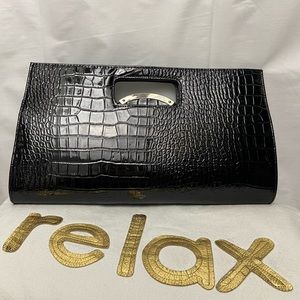 Lrg Patent Leather Crocodile Embossed Clutch Purse
